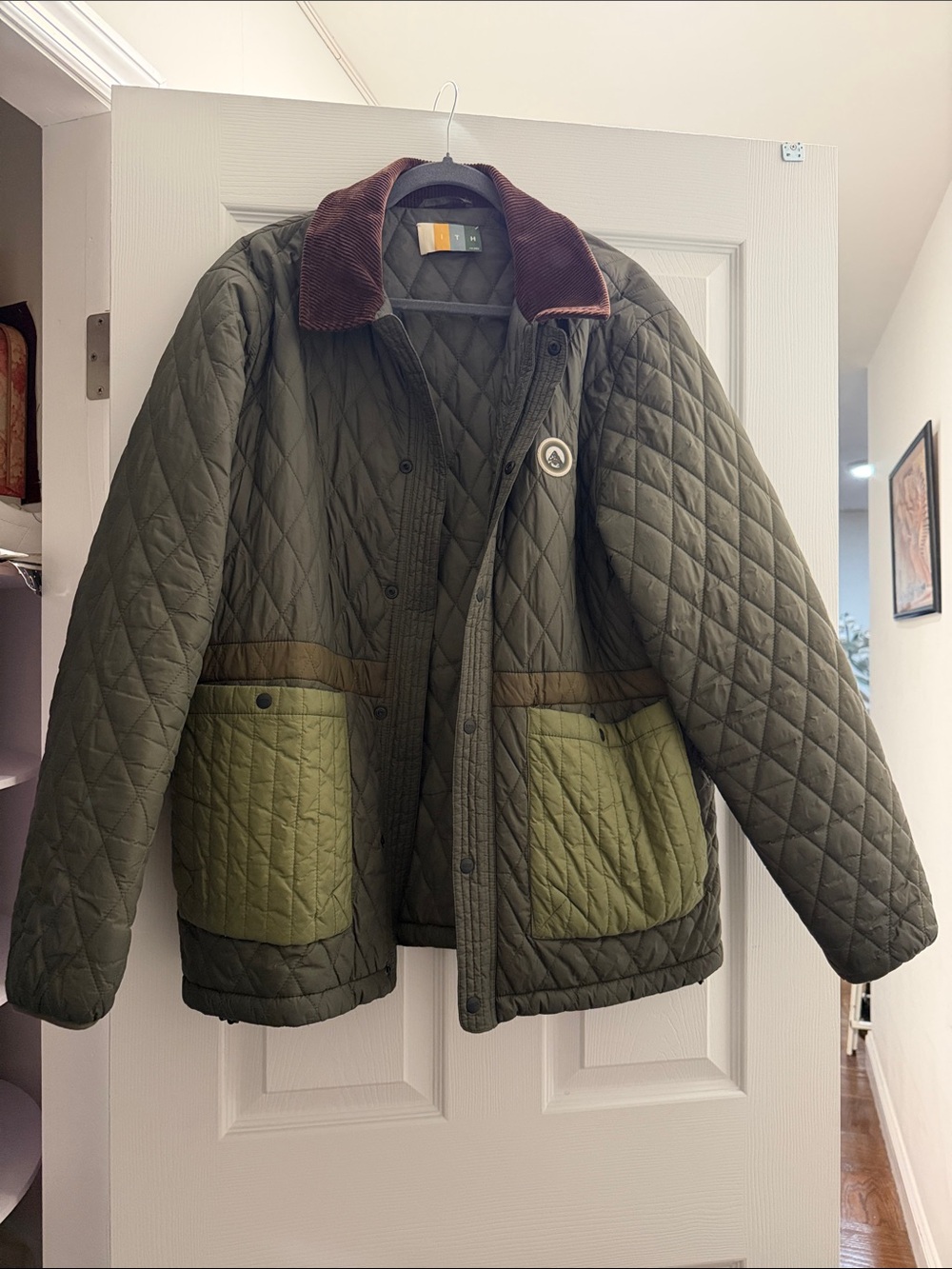 Kith Quilted Olive Green Field Jacket with Brown Corduroy Collar